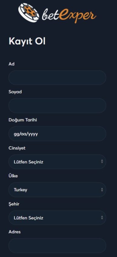 betexper kayıt formu