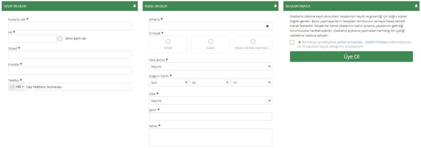 klasbahis üye kayıt formu