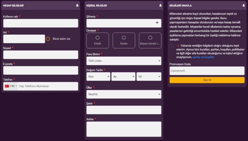 milanobet üyelik formu
