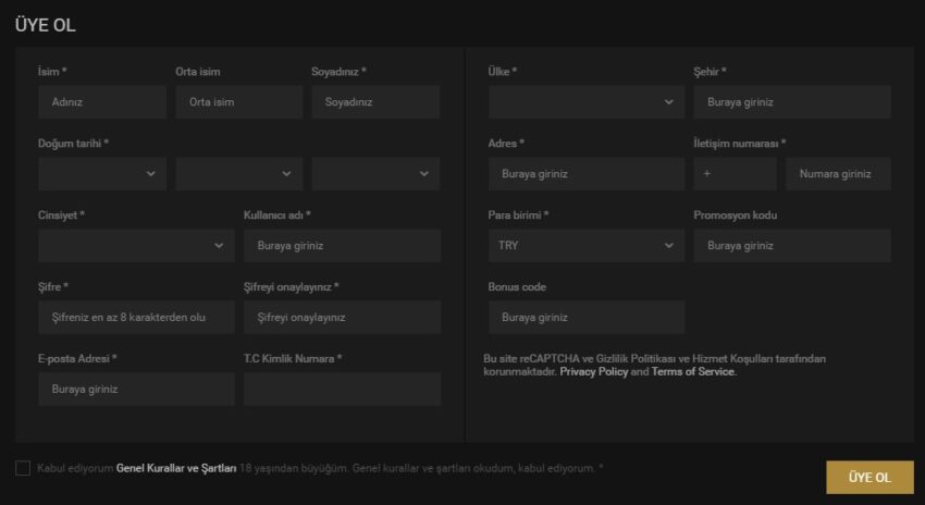 grandbetting kayıt/üyelik formu