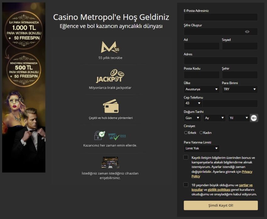 casino metropol üyelik formu
