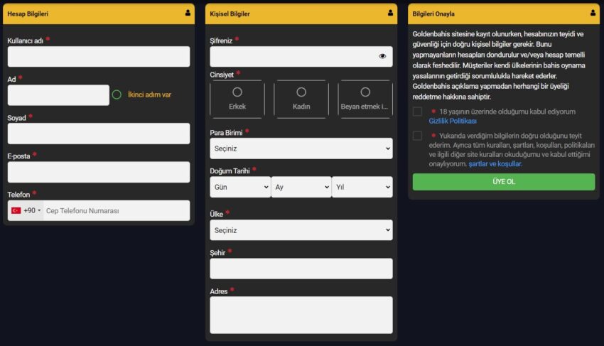 goldenbahis hesap açma formu