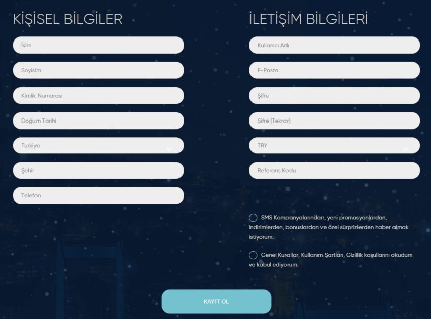 İstanbul Casino kayıt formu