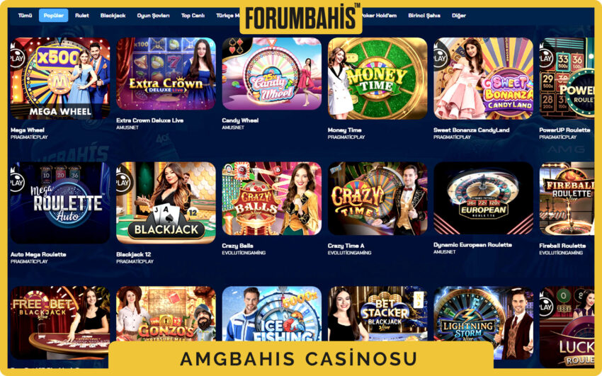 Amgbahis casino oyun kartları, sağlayıcı logosu ve oynama butonu