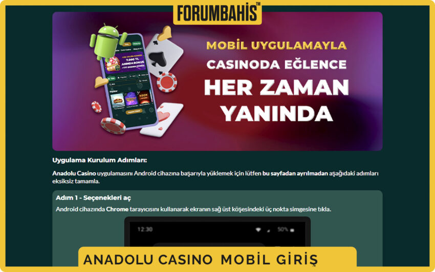 AnadoluCasino mobil uygulama tanıtım bannerı, indir ve kurulum adımları