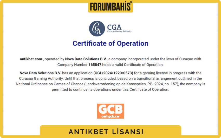 Antikbet lisans tablosu, lisans ülke bilgisi ve şirket kayıt linki