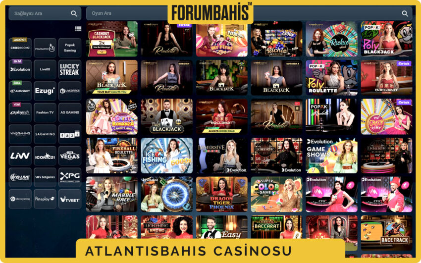 Atlantisbahis casino sağlayıcı menüsü, Pragmatic ve Hacksaw seçenekleri