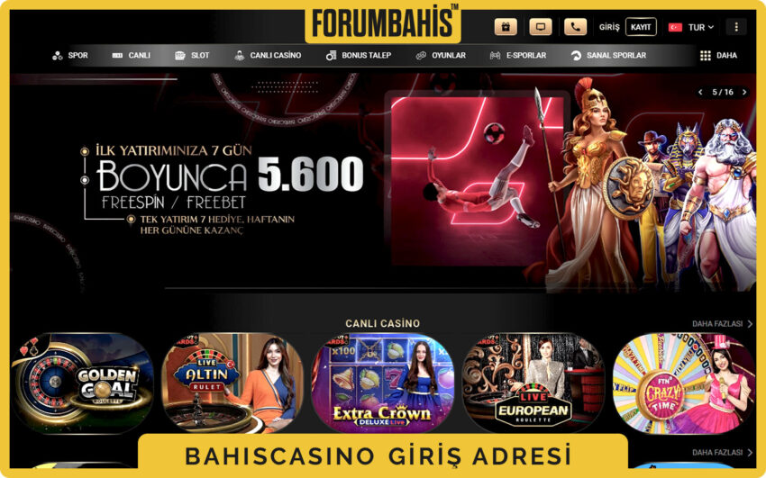 Bahiscasino giriş sayfası, üst menüde Spor, Canlı, Casino sekmeleri ve giriş butonu
