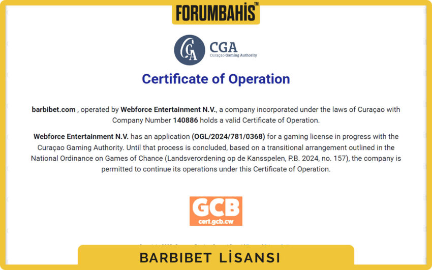 Barbibet lisans bilgileri, sağlayıcı logoları ve lisans kapsamı listesi