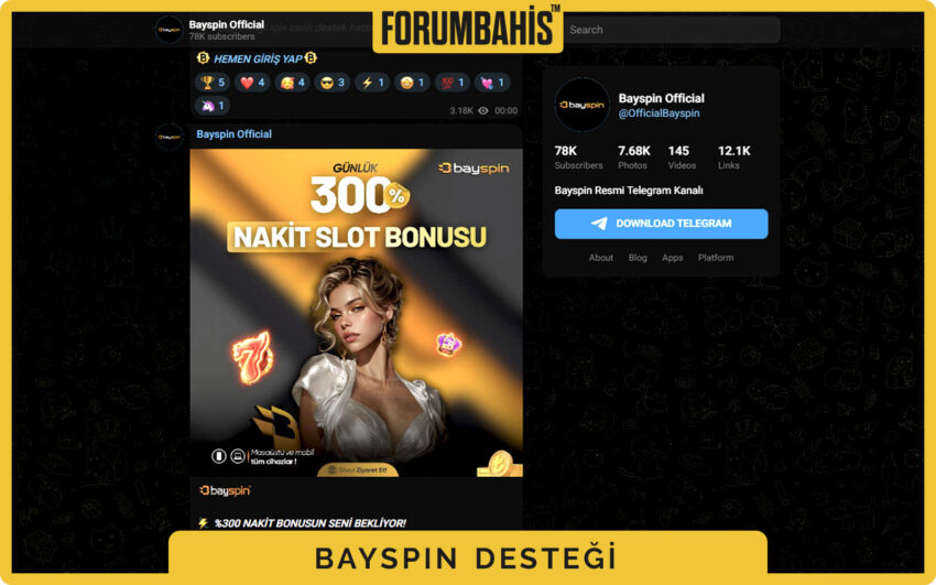 Bayspin yardım merkezi ana ekranı, SSS başlıkları ve destek araması