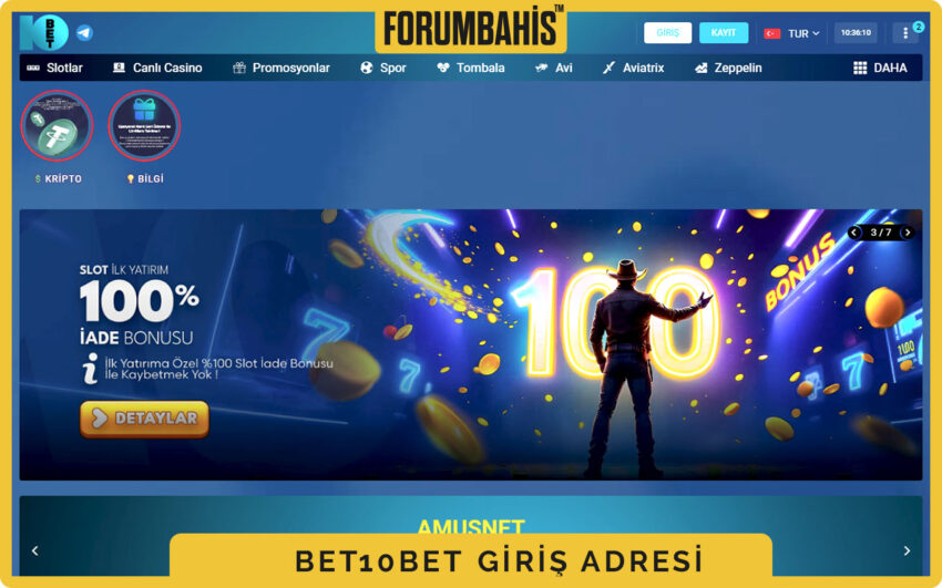 Bet10Bet giriş sayfası, üst bilgilendirme bandı ve Güncel Adres linki