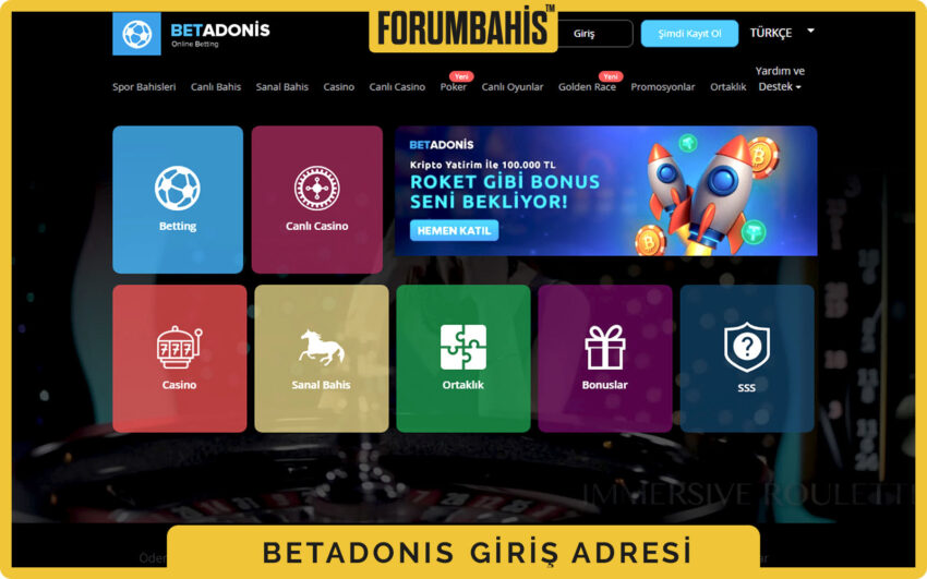 Betadonis giriş sayfası, masaüstü yerleşiminde iki sütun ve sağda login formu