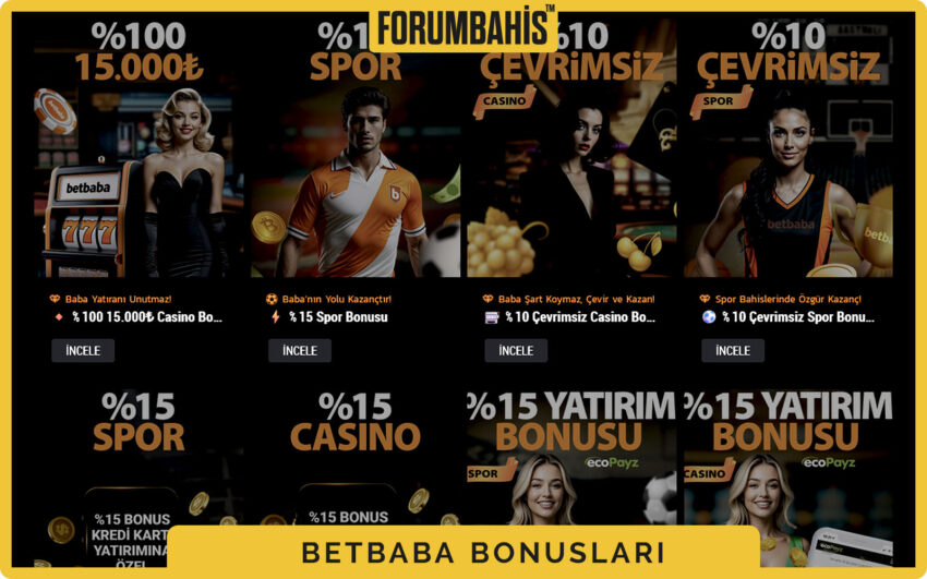 Betbaba bonuslar tablosu, çevrim katsayısı ve uygun oyunlar listeli bonus