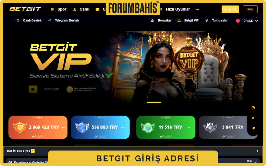 Betgit ana navigasyon, spor lig filtreleri ve sağ üst köşede giriş bağlantısı