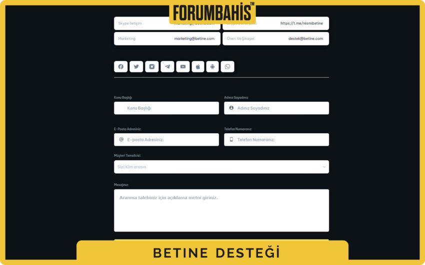 Betine profil ayarları sayfası, güvenlik uyarıları ve destek kılavuzu