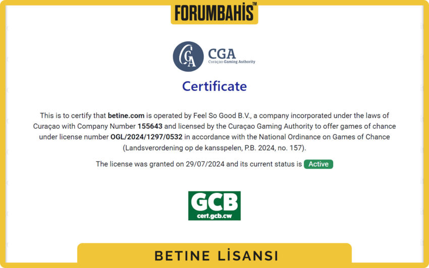 Betine lisans statüsü, güncellenme tarihi ve referans numarası