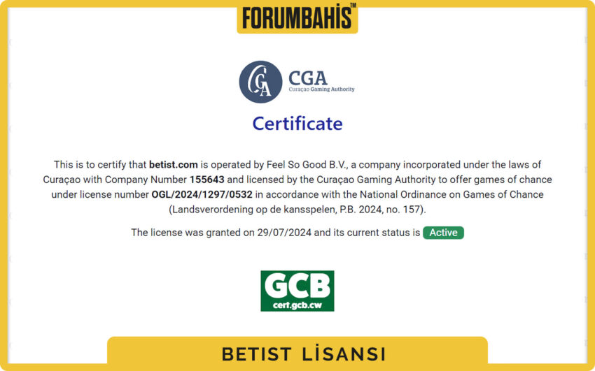 Betist lisans özetinde ürün kapsamı, spor ve casino için lisans ibaresi