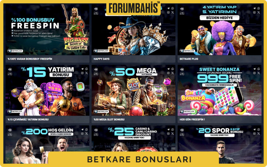 Betkare bonuslar bölümü, yatırım bonus ve çevrim şartı etiketi
