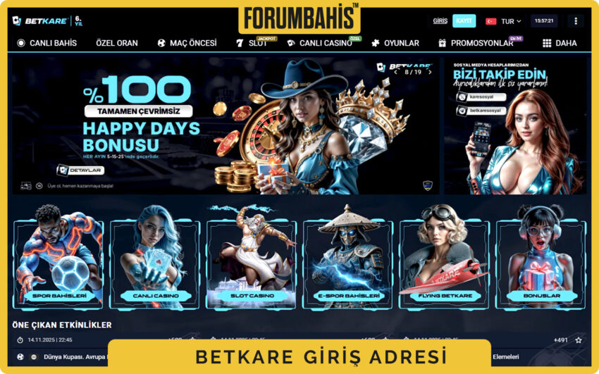 Betkare slider bölümü, bonus duyuruları ve Hemen Giriş Yap çağrısı