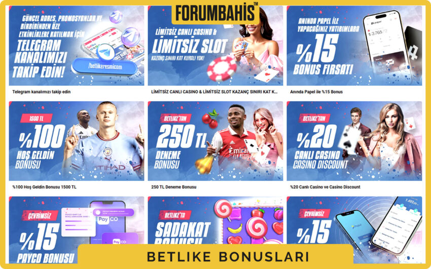 Betlike bonuslar sekmesi, turnuva bonus ve ödül havuzu bilgisi