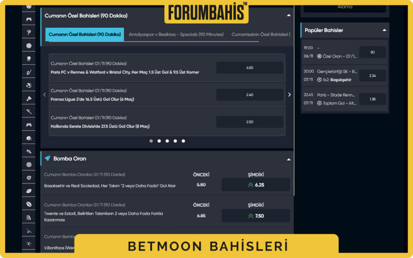 Betmoon lisans banner’ı, lisansın kapsadığı ürün listesi ve notlar