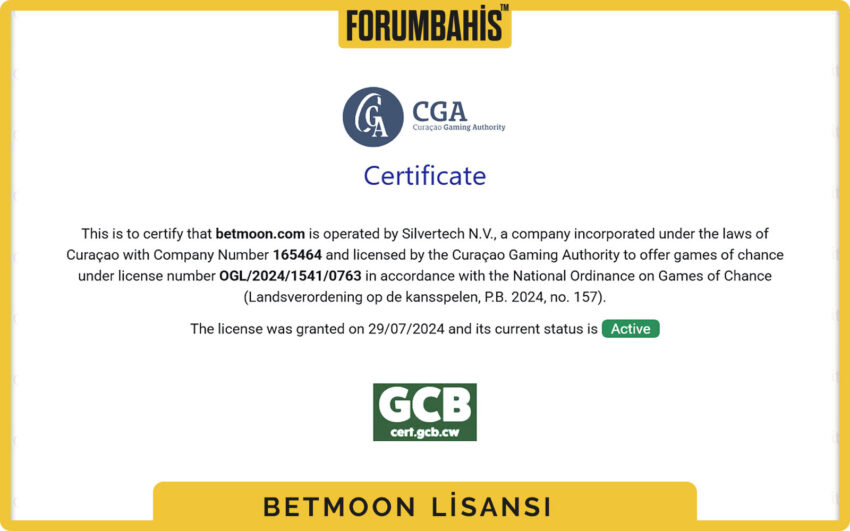 Betmoon lisans ayrıntıları, gizlilik–kullanım şartları ve lisans bağlantıları