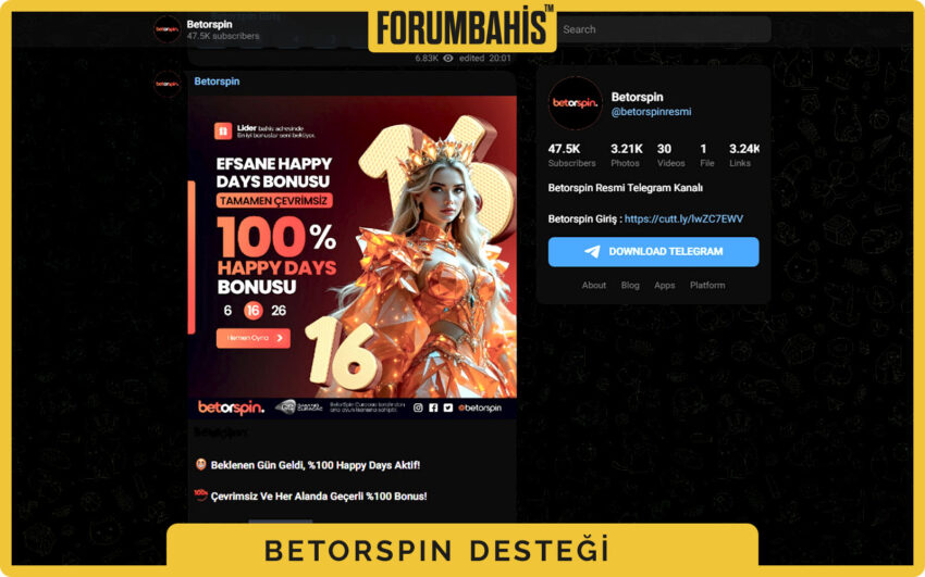 Betorspin sosyal medya kutuları, Instagram üzerinden destek duyuruları