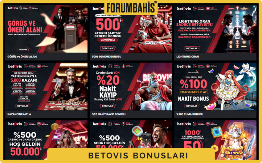 Betovis bonuslar bölümü, yatırım bonus ve çevrim şartı etiketi