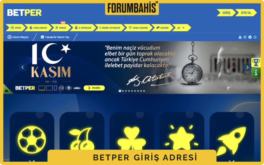 Betper ana sayfa, koyu yeşil başlık alanı, sağ üstte profil simgesi ve giriş bağlantısı