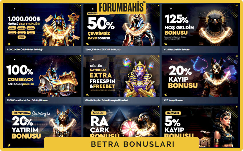 Betra bonuslar genel görünüm, tüm bonus listesi ve filtre etiketleri