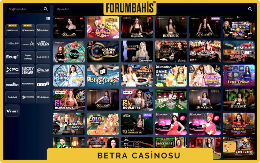 Betra casino ana sayfa ekran görüntüsü, slotlar ve canlı masalar