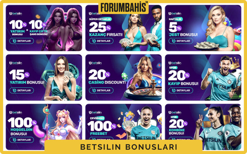 Betsilin bonuslar genel görünüm, tüm bonus listesi ve filtre etiketleri