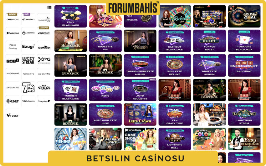 Betsilin üst menüde casino sekmesi, spor ve canlı yanında
