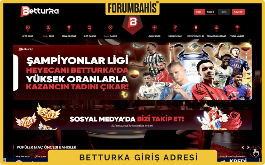 Betturka üst menü, canlı destek balonu ve tek tıkla giriş çağrısı