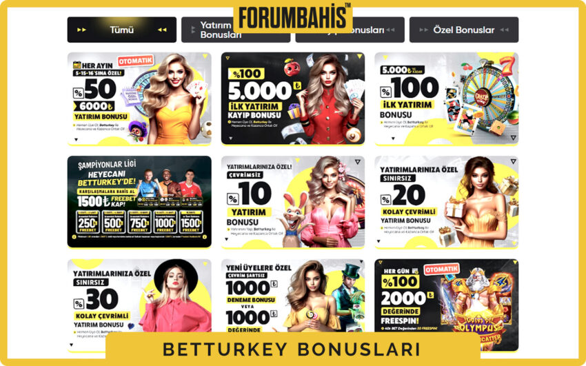 Betturkey bonuslar tablosu, çevrim katsayısı ve uygun oyunlar listeli bonus