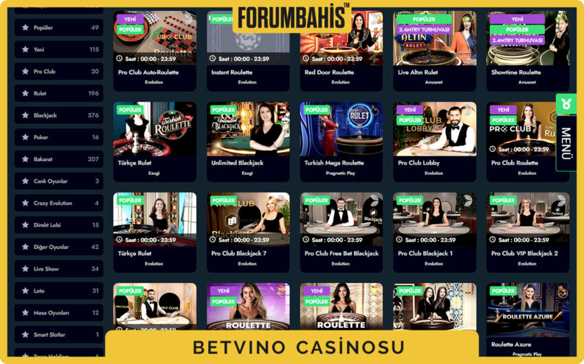 Betvino casino banner alanı, kampanya duyurusu ve üst barda giriş