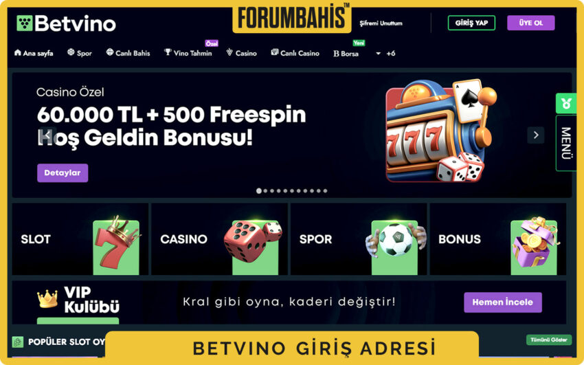Betvino casino oturum alanı, giriş yap ve kayıt ol bağlantıları