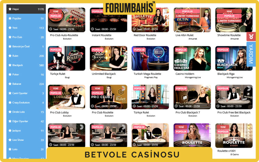 Betvole mobil casino sekmesi, slot ızgarası ve sağlayıcı filtreleri