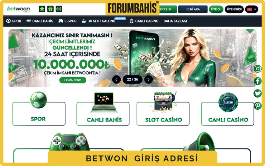 Betwon giriş sayfası, masaüstü yerleşiminde iki sütun ve sağda login formu