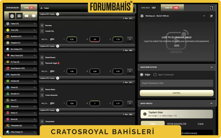 Cratosroyalbet bahis kupon paneli, bahis miktarı alanı ve potansiyel kazanç hesaplama