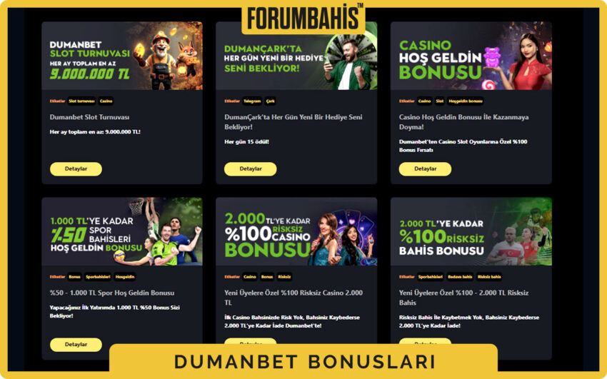 Dumanbet bonuslar bölümü, yatırım bonus ve çevrim şartı etiketi