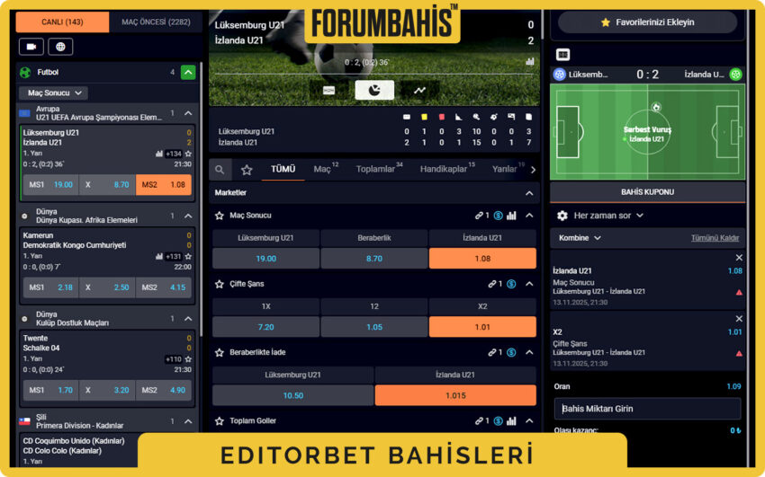 Editorbet üst menü spor bahis sekmeleri, futbol seçili ve oranlar vurgulu