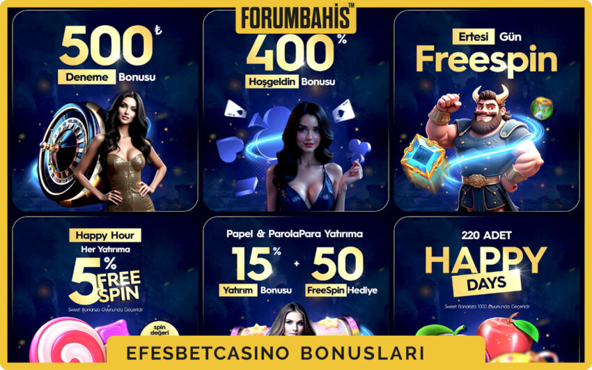 Efesbetcasino bonuslar genel görünüm, tüm bonus listesi ve filtre etiketleri