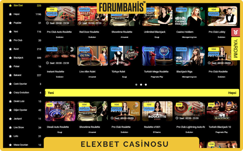 Elexbet casino sayfası, slot sağlayıcıları ve kategori filtreleri görünür