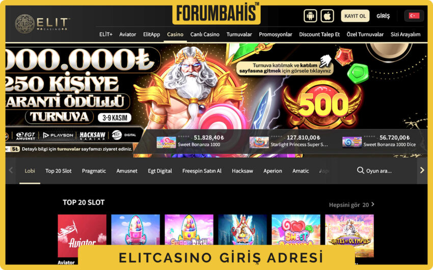 Elitcasino arayüzü, arama çubuğu ve sağda Giriş Yap butonu