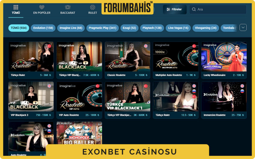 Exonbet casino baccarat lobisi, squeeze ve no commission seçenekleri