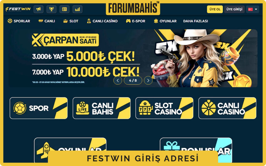 Festwin ana sayfa slider, promosyon görselleri ve hızlı giriş butonu üst barda