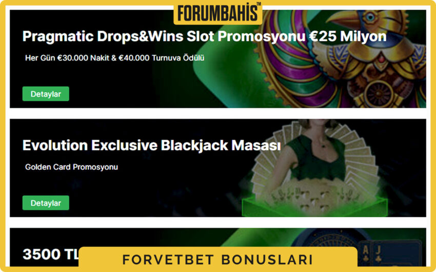 Forvetbet bonuslar bölümü, yatırım bonus ve çevrim şartı etiketi