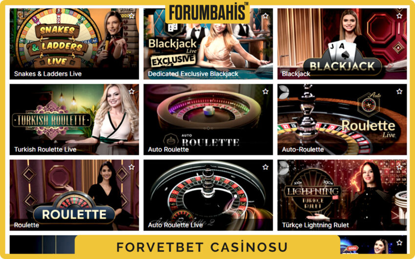 Forvetbet casino lobisi, rulet ve blackjack canlı masaları listesi