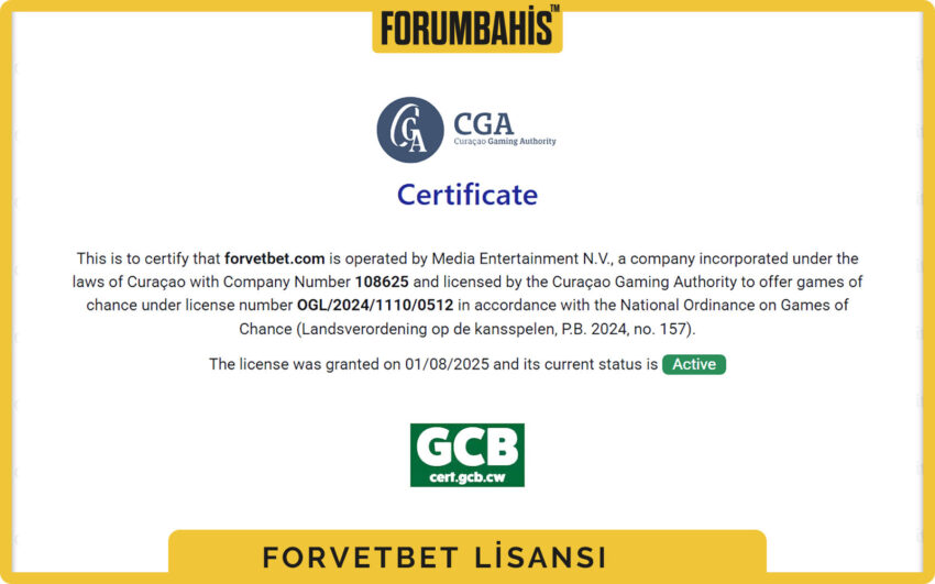 Forvetbet lisans metni, lisans veren kurumun kısa açıklaması